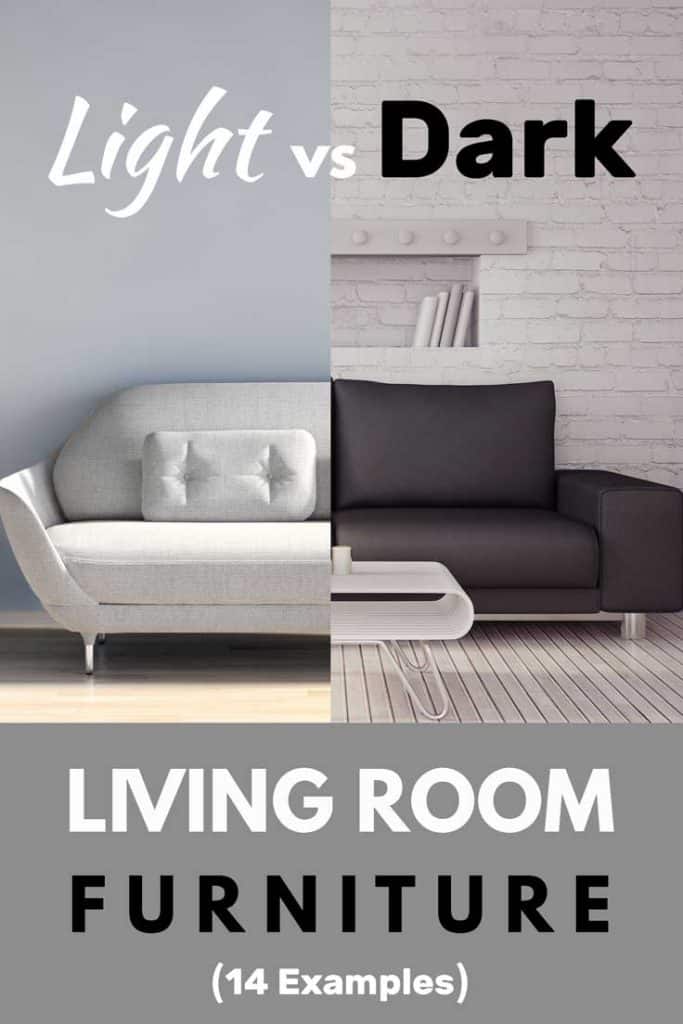 Collage of a living room with light and fark furniture, Should You Choose Light or Dark Living Room Furniture? (Inc. 14 examples)
