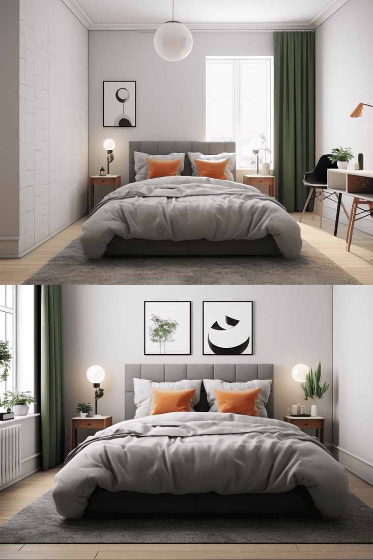 photorealistic bedroom highlighting specific Nordic colors.