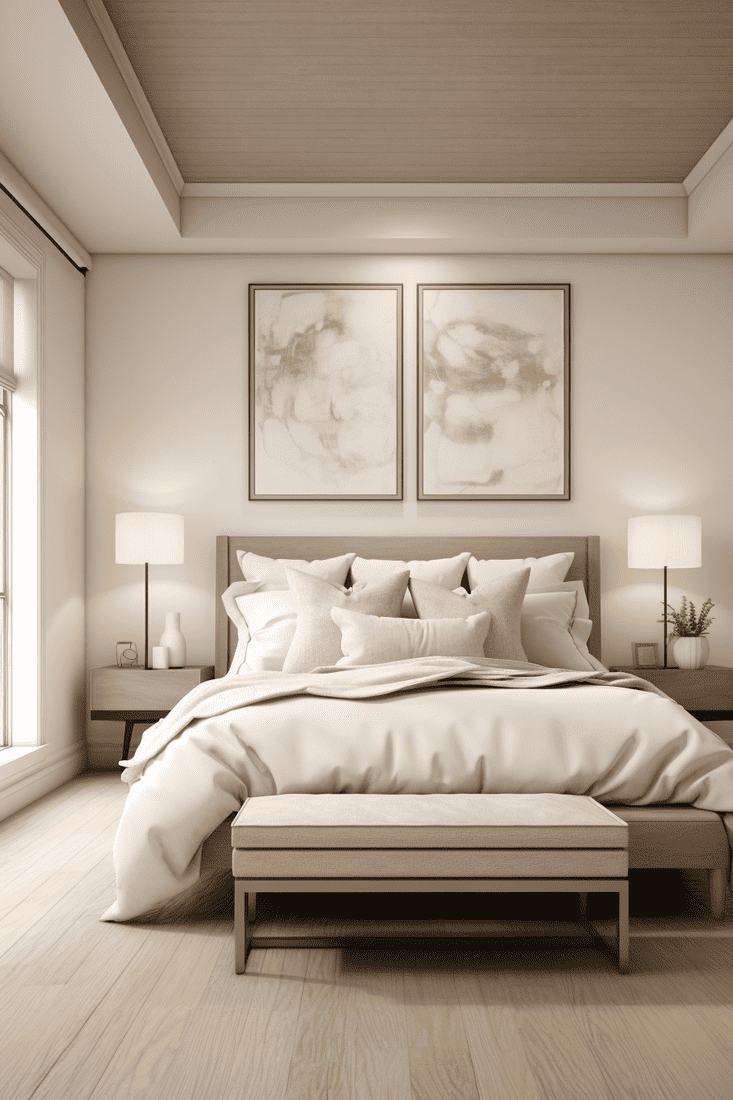 photorealistic bedroom incorporating texture in various elements.