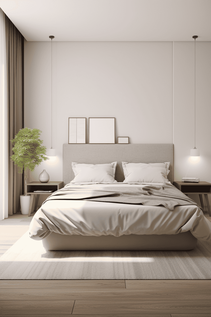 photorealistic bedroom with the bed placed on the floor for a minimalist look