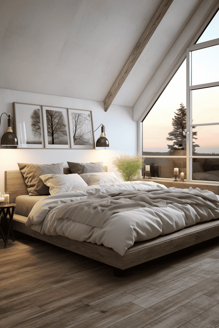 photorealistic spacious Nordic-style bedroom. 