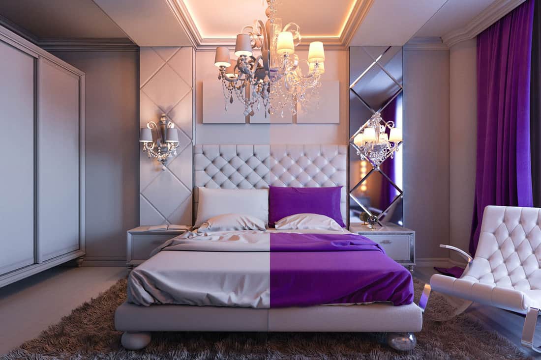 A modern bedroom interior with purple and white theme, 37 Purple and White Bedroom Ideas (With Pictures!)