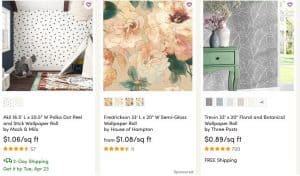 Wayfair website product page for wallpapers