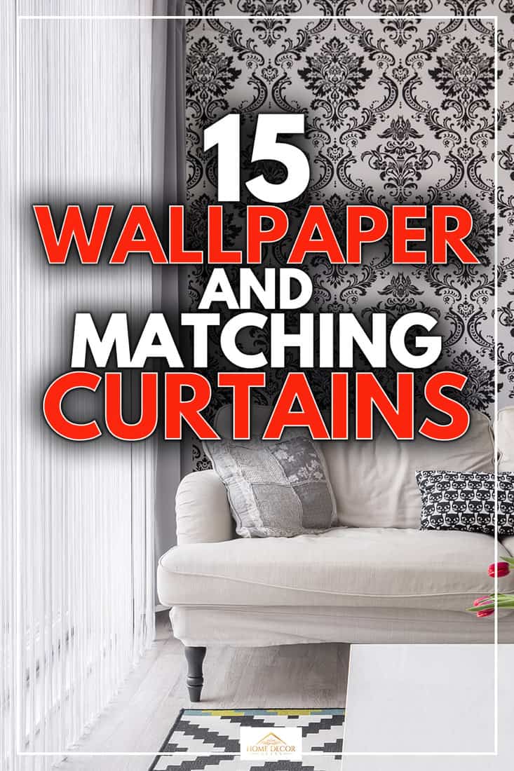 Comfortable sofa by the black and white wall with ornaments, 15 Wallpaper and Matching Curtains Combos To Inspire You