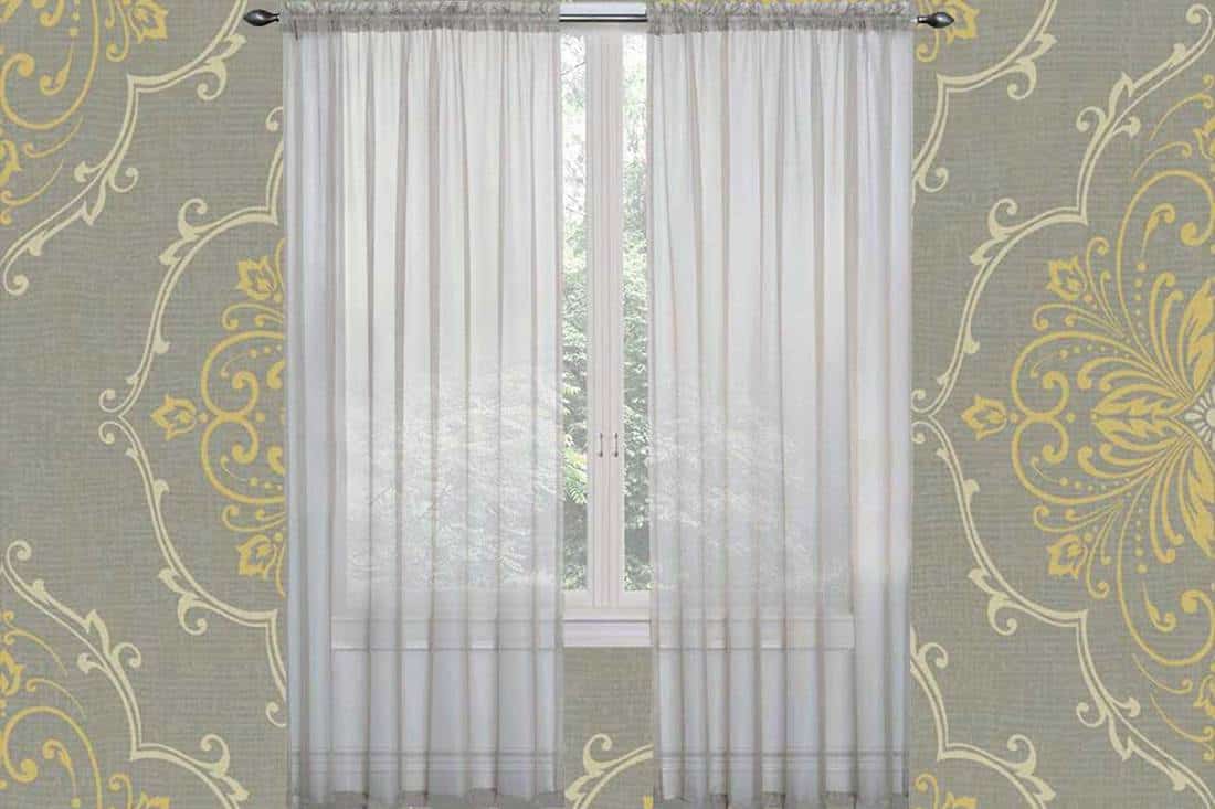 Living room window with wallpaper wall and white curtain, 15 Wallpaper and Matching Curtains Combos To Inspire You