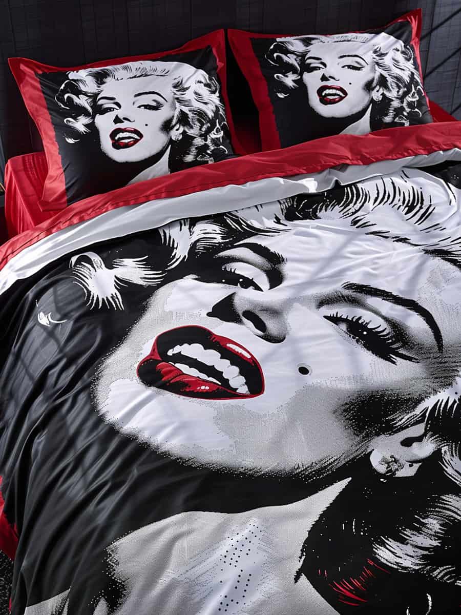 a bold statement with a Marilyn Monroe-themed bedspread that leaves no doubt about your admiration for the iconic star