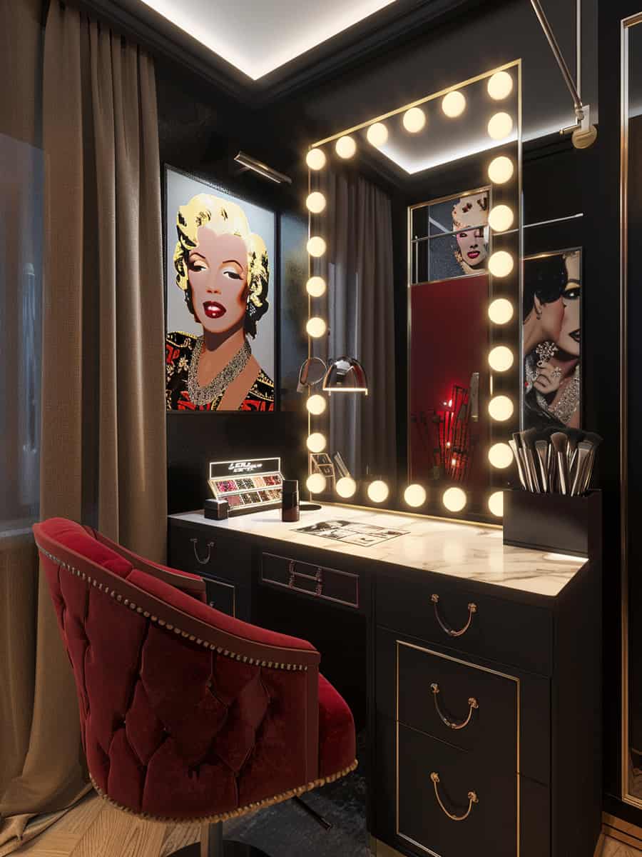a vanity space adorned with Marilyn Monroe imagery, adding a touch of glamour to your daily routine