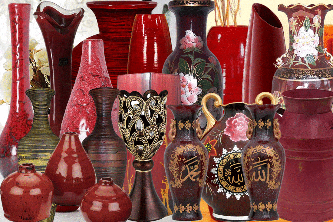 17 Burgundy Colored Vases
