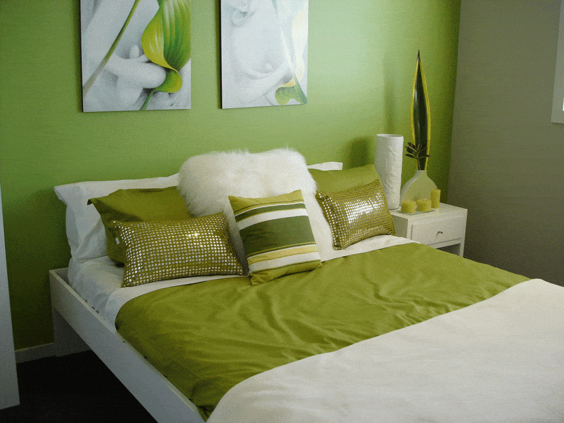 Modern green bedroom