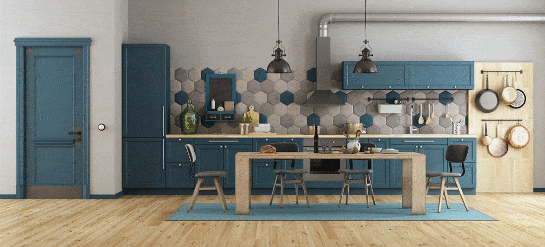 Retro blue kitchen