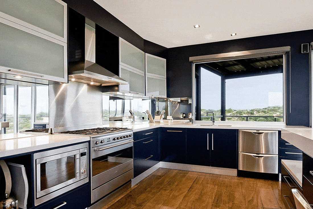 Stylish dark blue kitchen interiors