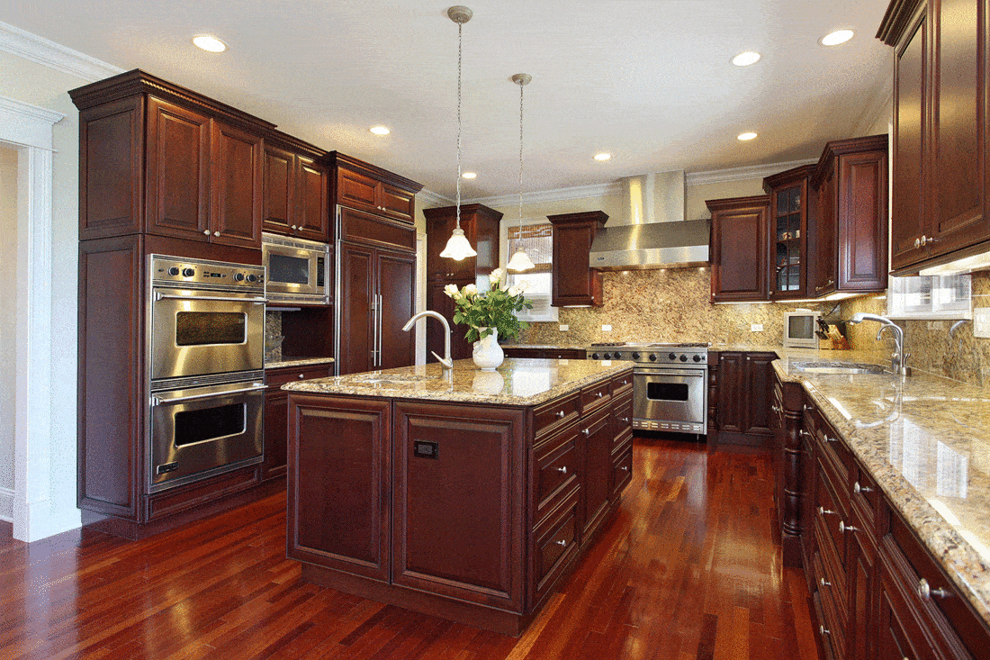 Upscale kitchen with cherry wood cabinets