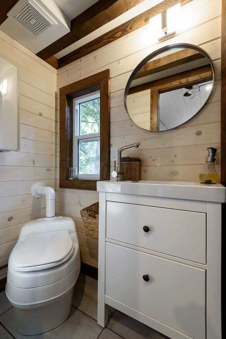 Rustic wooden bathroom with modern interiors