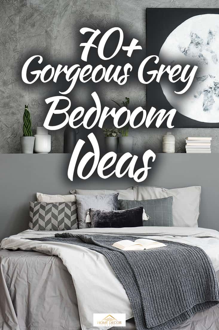 Moon art decor on the wall in a stylish grey bedroom interior, 70+ Gorgeous Grey Bedroom Ideas That Will Inspire You