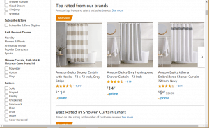 Amazon website product page for Shower curtains