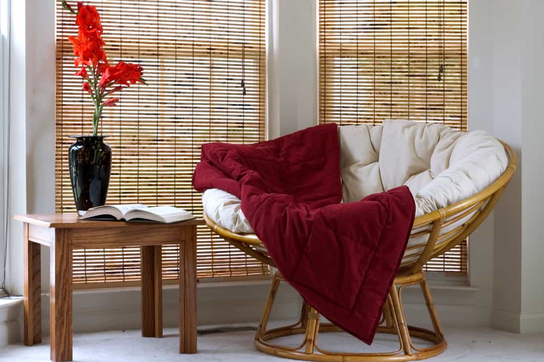 Bamboo curtains matched for a rustic living room