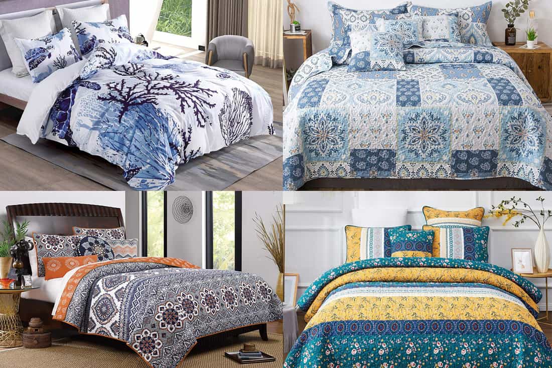 Rectangular Design Print Details about   Mediterranean Quilted Bedspread & Pillow Shams Set 
