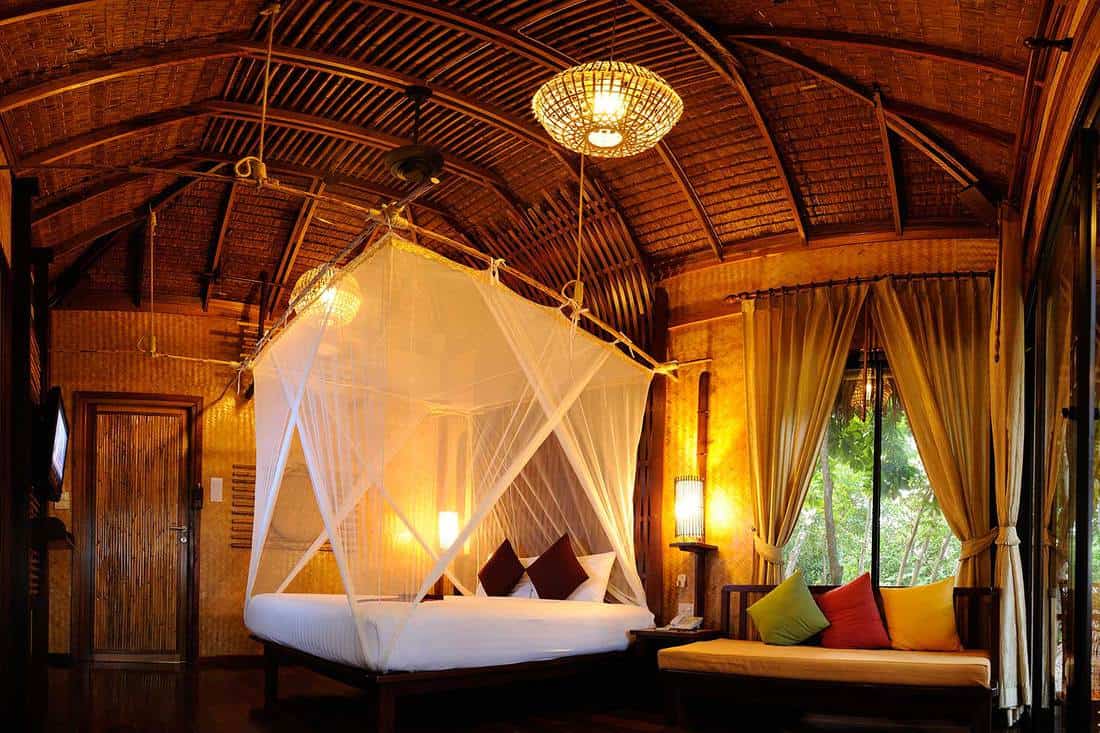 Tropical bedroom interior in a resort