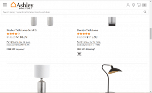 Ashley Furniture website product page for Lamps 