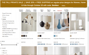 Garnett Hill Lamps website product page for Lamps 