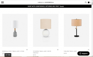 Lulu and Georgia website product page for Lamps 