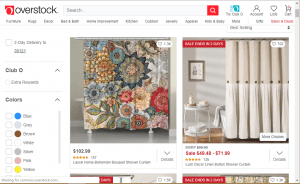 Overstock website product page for Shower curtains