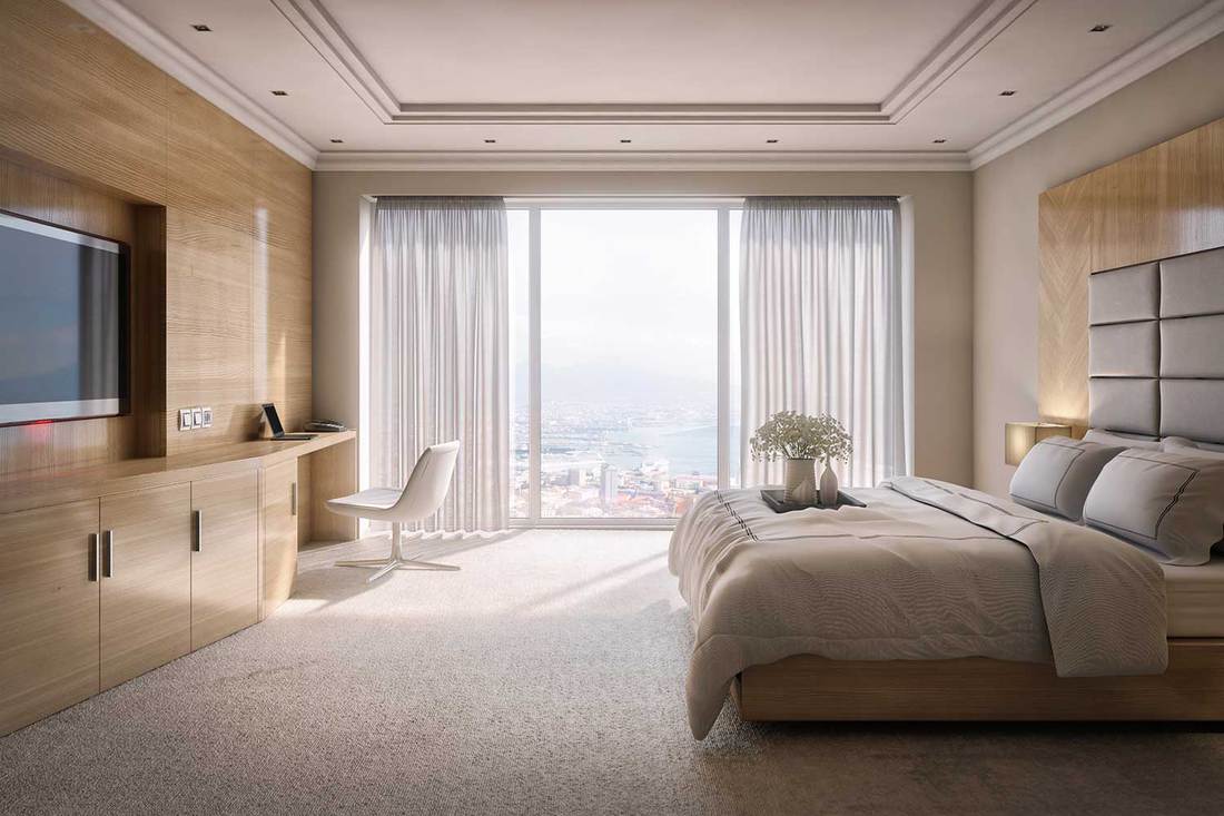 Hotel room suite with city view