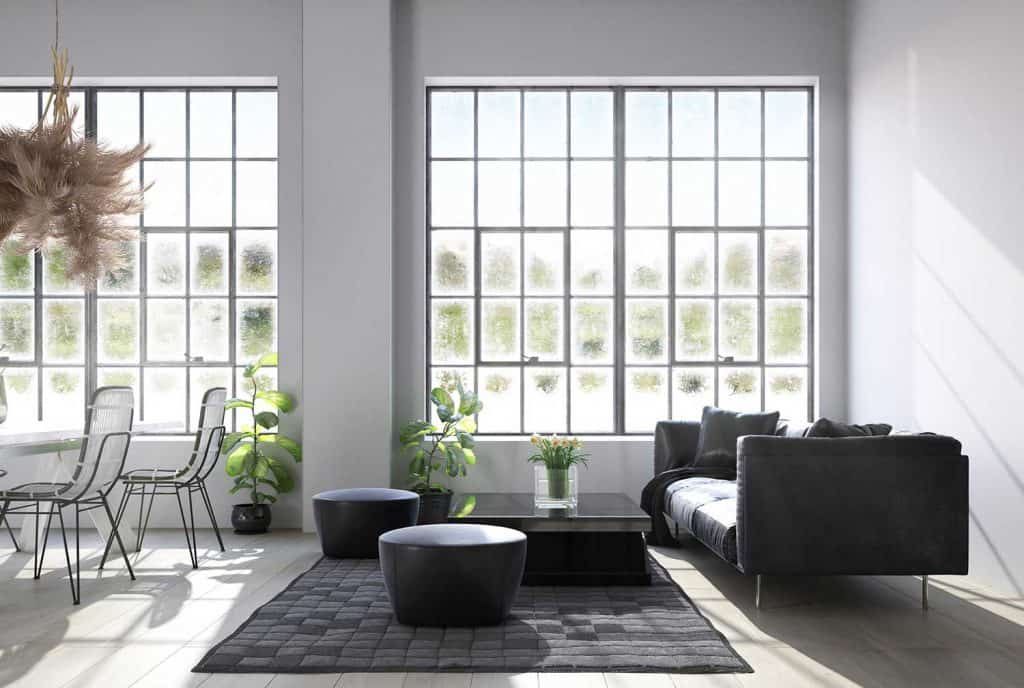 Industrial style loft living room with modern interior