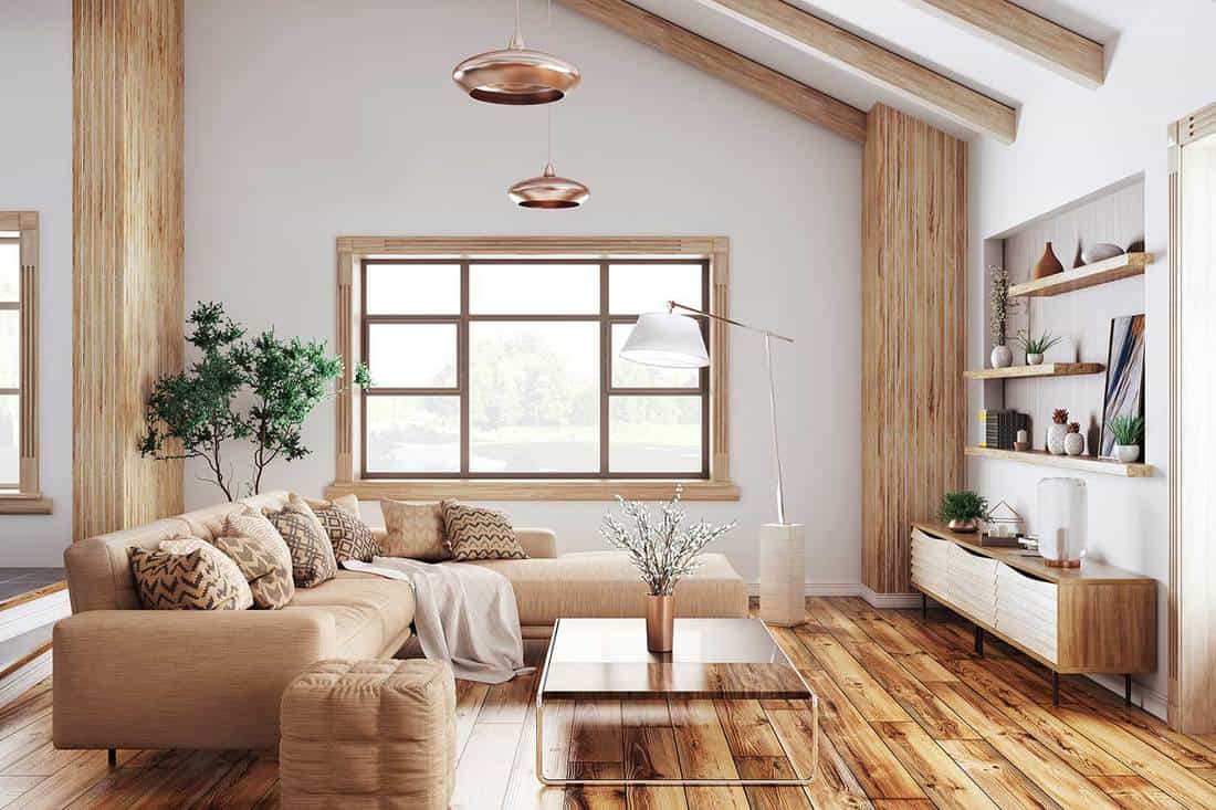 Interior of modern living room with parquet flooring