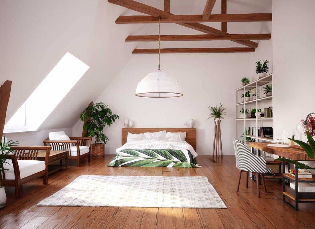 Modern nature themed attic bedroom