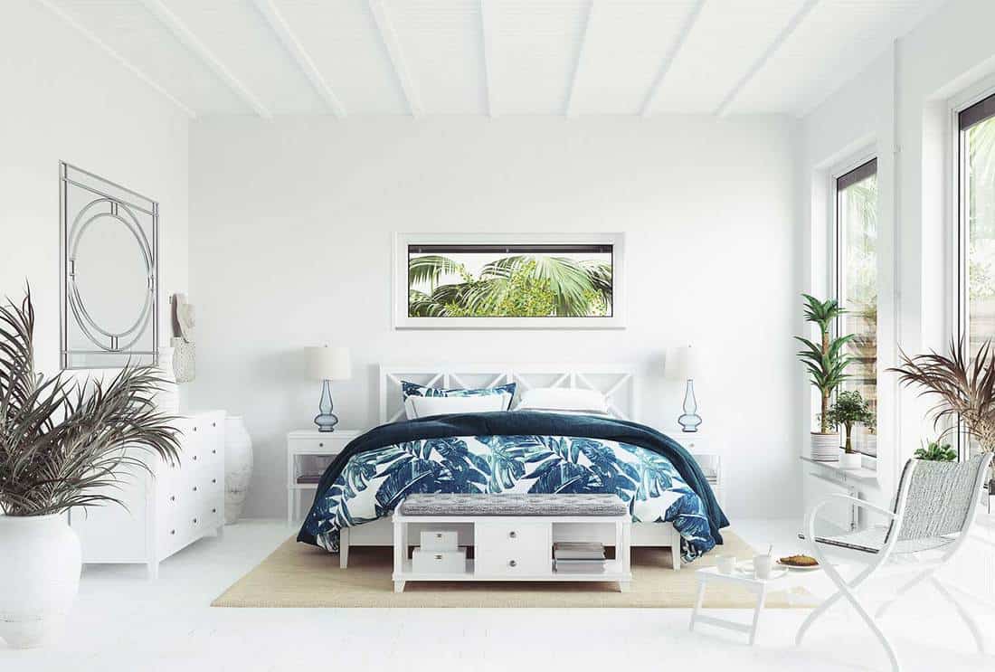 White tropical bedroom interior