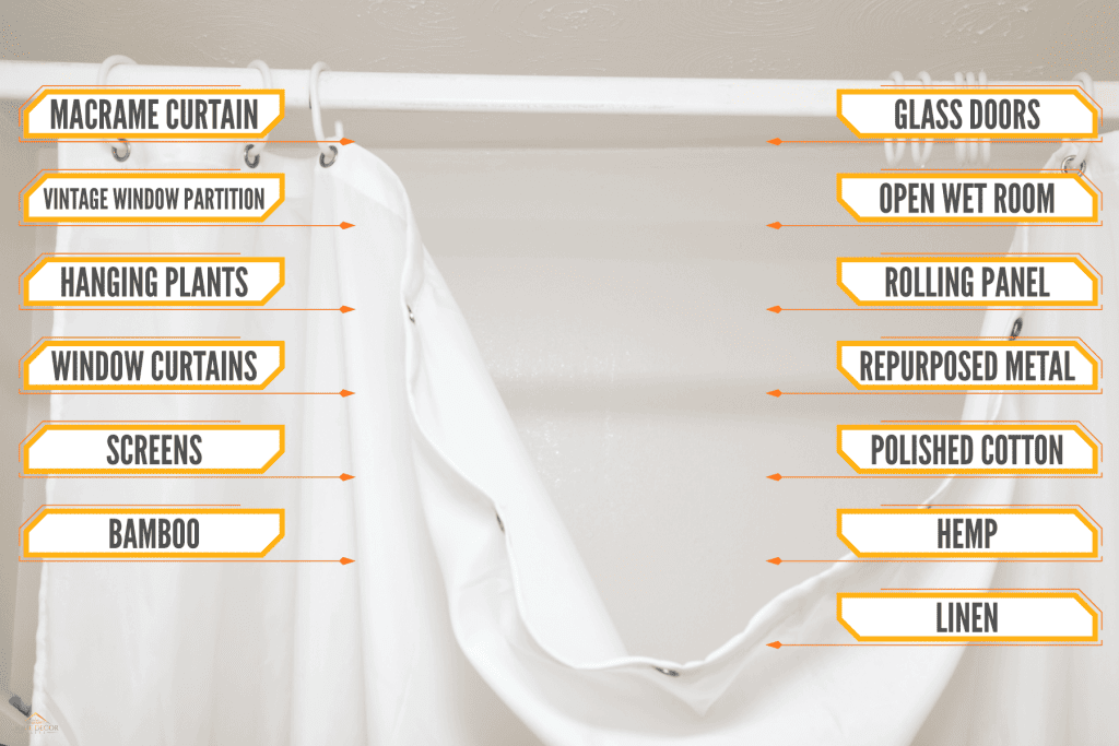 White shower curtains rods and a matching white shower curtain inside a modern bathroom. 13 Shower Curtain Alternatives You Need To Know About