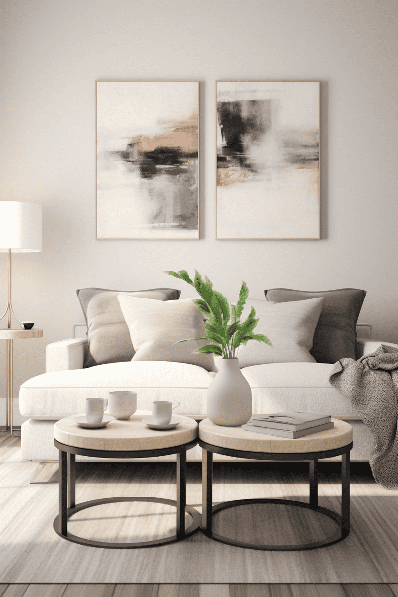 A hyperrealistic living room setting with matching side tables used as a coffee table