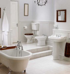 Interior of traditional white bathroom