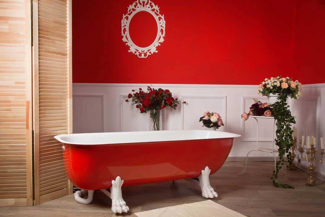 Red bathroom interior in a vintage style