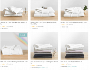 Baloo Living page / site for weighted blanket for sale