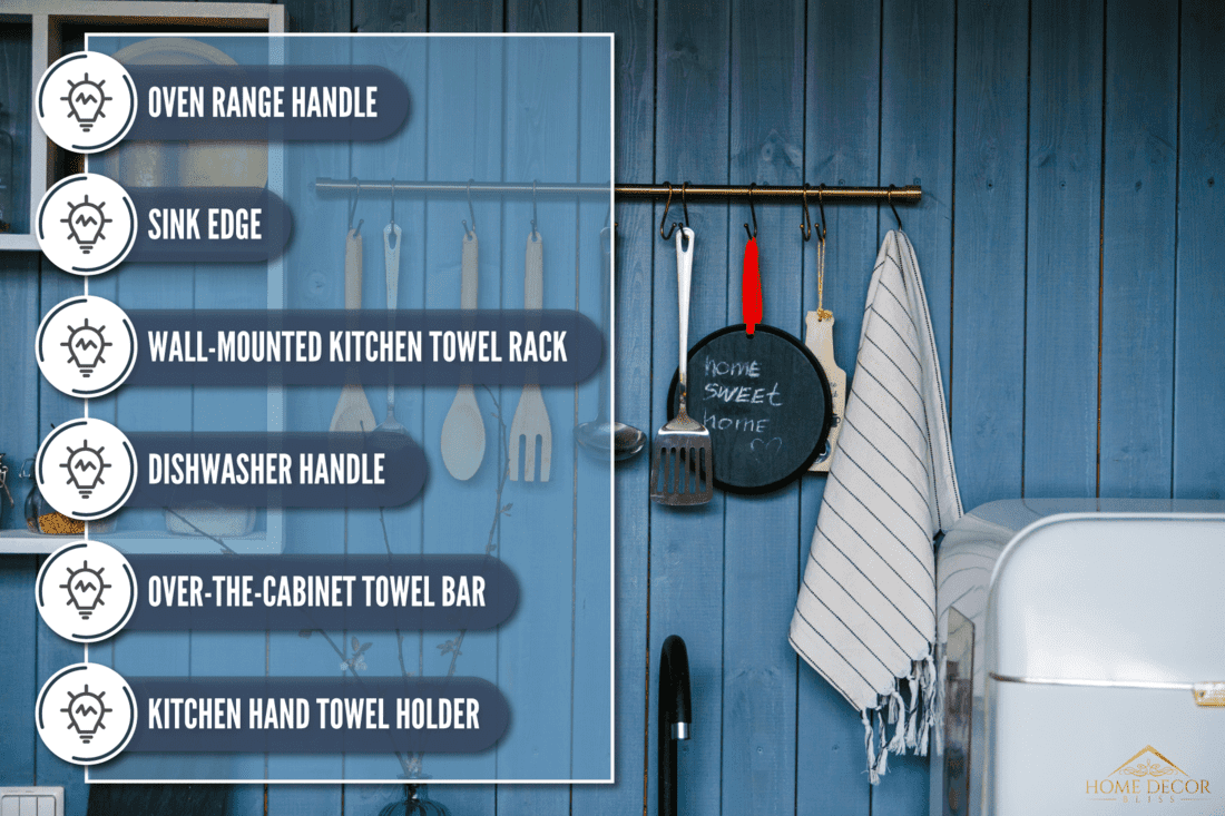 cooking utensils hanging on wooden wall, Where-to-Hang-Kitchen-Towels-(Inc.-6-Easy-Suggestions)