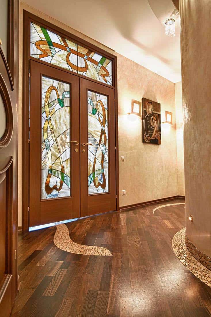 Double doors with stained glass