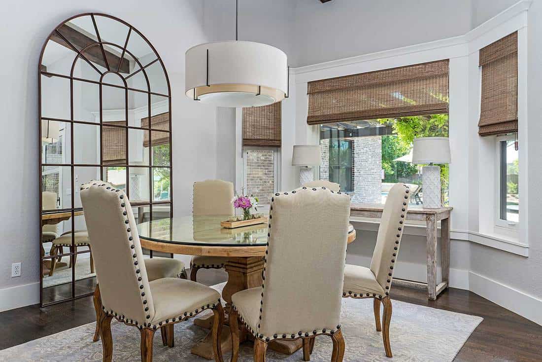 Modern dining room interior with rustic elements