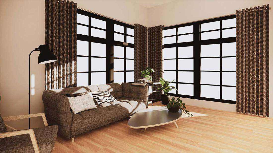 Salon de style moderne avec mur blanc sur parquet et fauteuil canapé