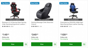 Gaming chair on Sam's Club page
