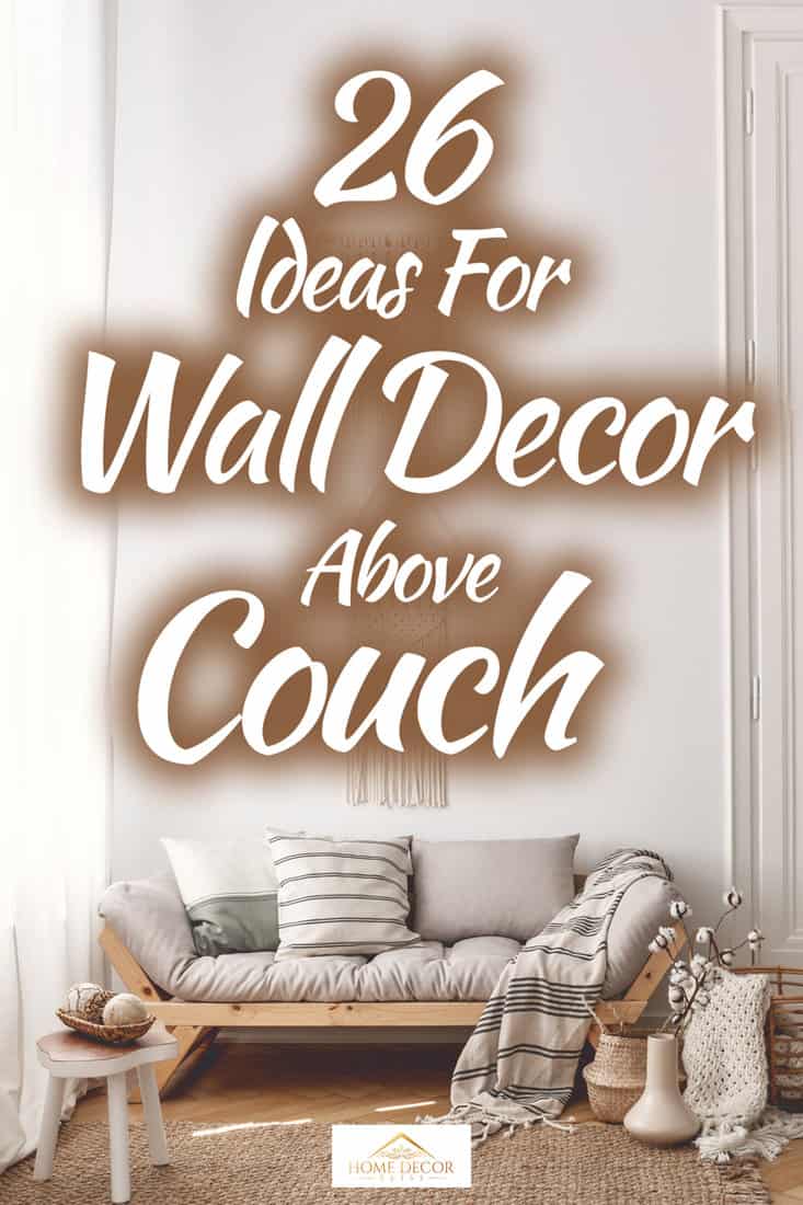 Living room with stylish macrame, sofa, wooden accessories and doors open to next room, 26 Ideas For Wall Decor Above Couch