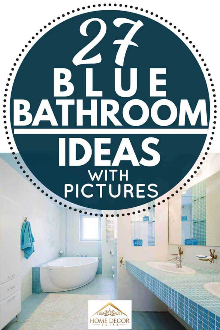Domestic blue house bathroom with modern interior
