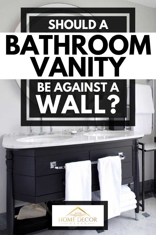 Bathroom vanity against a white wall of a modern bathroom