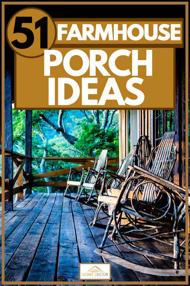 Porche d'inspiration de ferme à thème rustique avec une inspiration en bois allant des chaises en bois à la terrasse en bois, 51 idées de porche de ferme