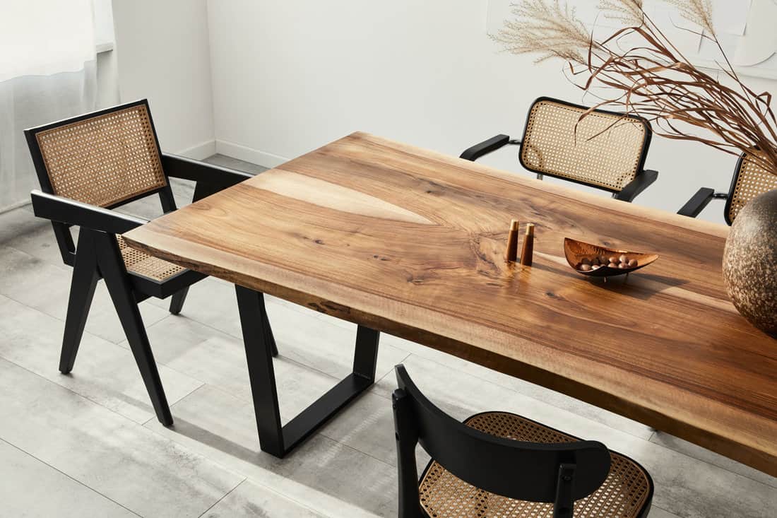Hardwood table with rustic chairs