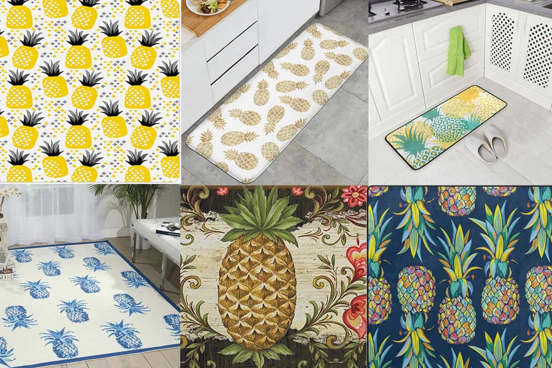 Z&L Home Colorful Pineapple Tropical Fruits with Leaves Kitchen Rug Sets 2 Piece Floor Mat Non-Slip Rubber Backing Area Runners Door Mats White Indoor Washable Carpet 