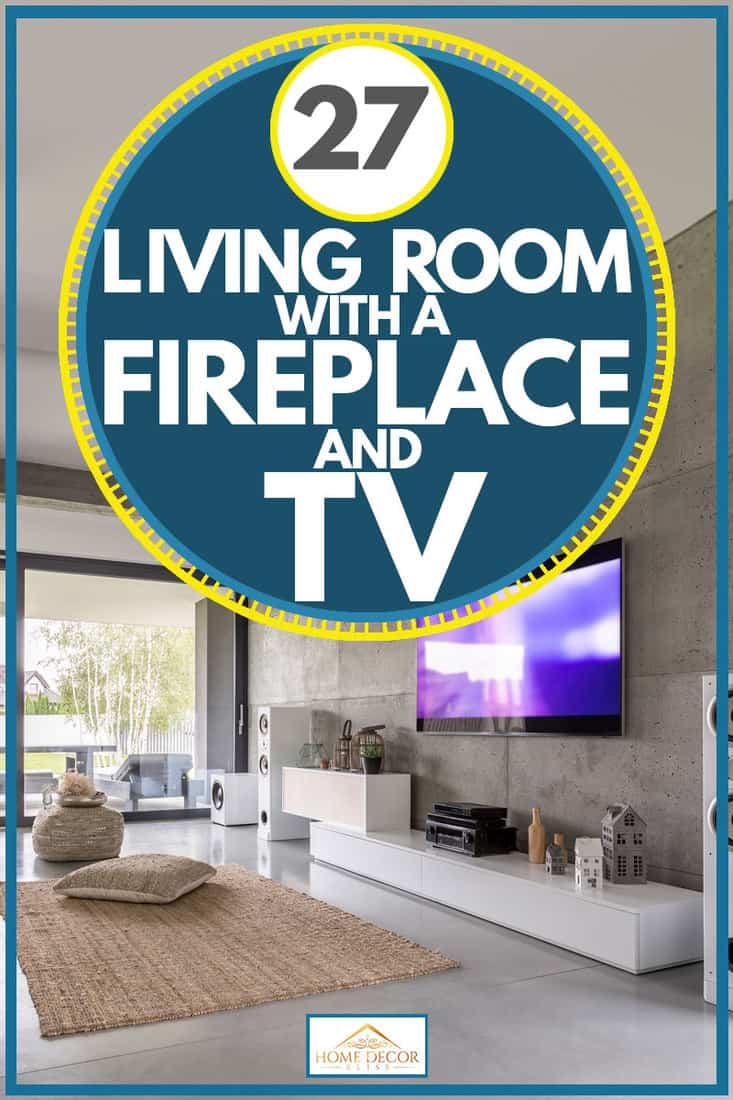 TV living room with large speakers window fireplace and concrete walls, 27 Living Rooms With A Fireplace And TV