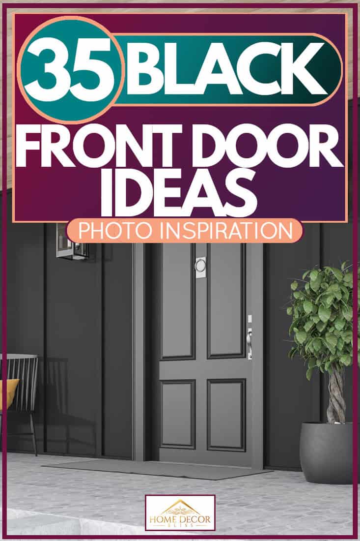 Black themed facade with black industrial lamps and black hardwood door, 35 Black Front Door Ideas [Photo Inspiration]