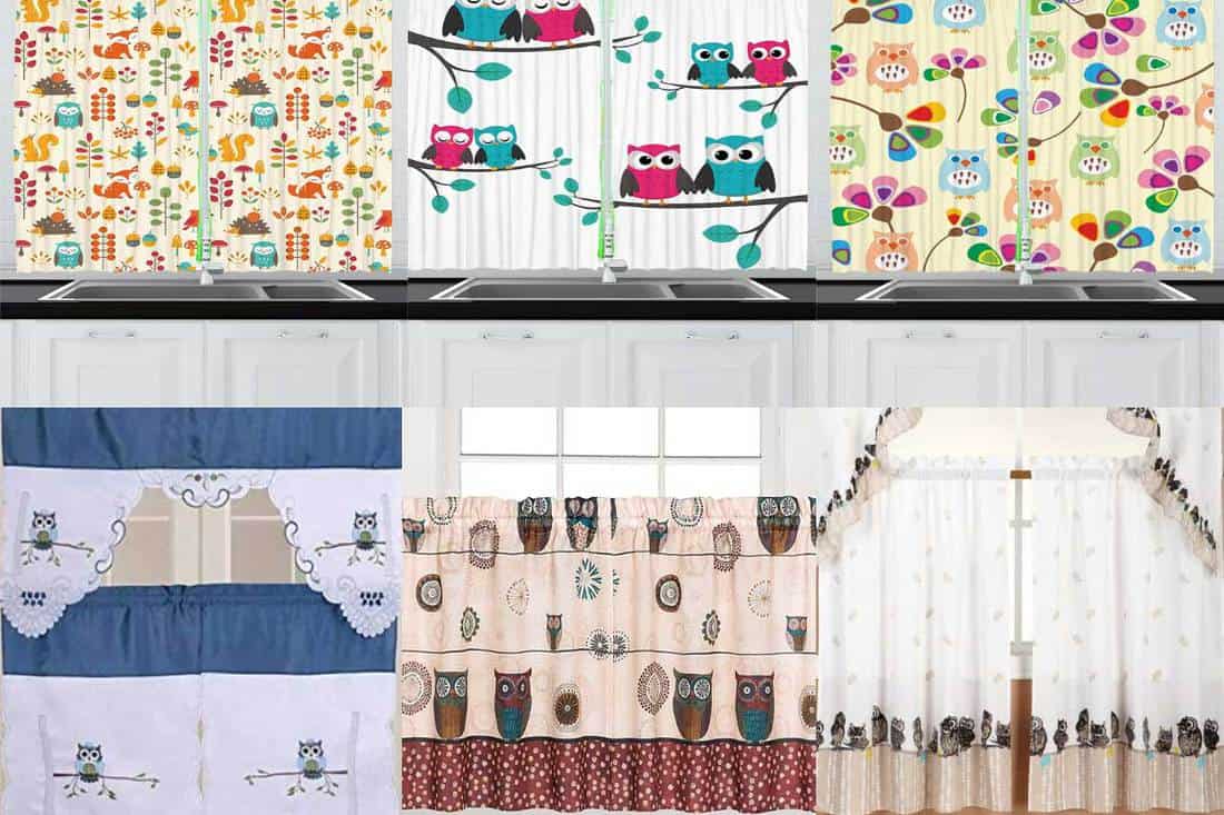 A collage of stylish owl-themed kitchen curtains, 10 Owl-Themed Kitchen Curtains You're Going to Love